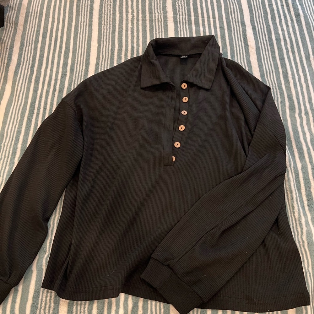 SHEIN Black Textured Button-Up Shirt